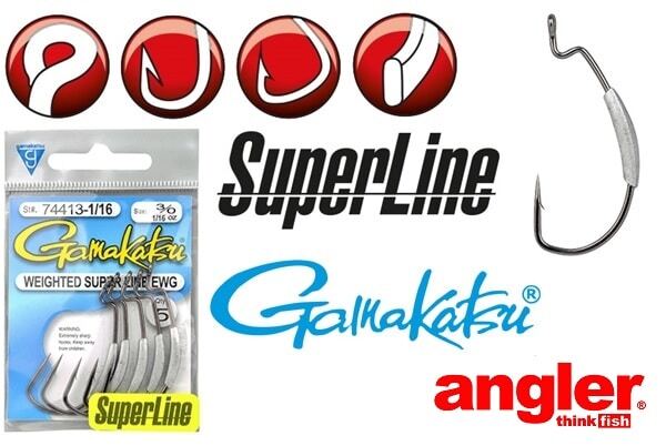 Gamakatsu Weighted Superline EWG Offset Hooks – 4/0, 1/16oz (3 Packs Of 5)